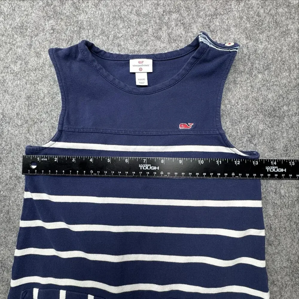 Vineyard Vines Dress Girls 6/6X Blue Striped Sleeveless Shift Pockets Whale Logo